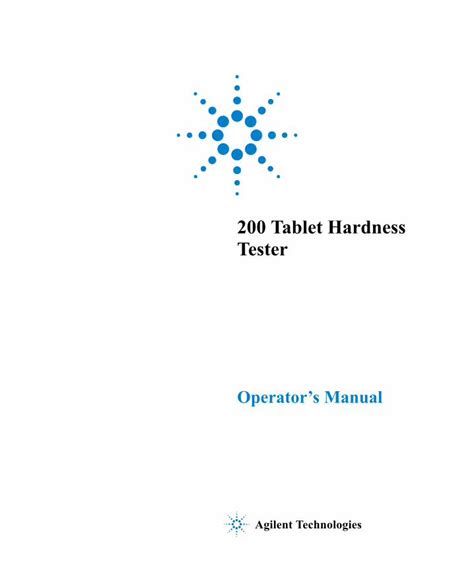 agilent tablet hardness tester manual